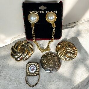 Vintage gold tone sweater guard and scarf clips set of 5